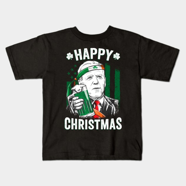 Happy Christmas Funny Leprechaun Biden St Patricks Day Kids T-Shirt by petemphasis